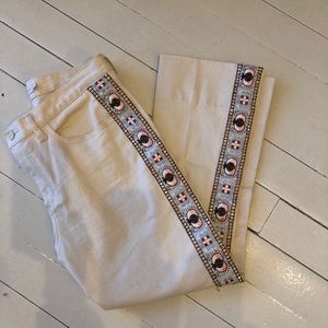Tory Burch, embroidered side crop denim pants